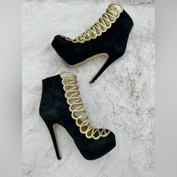 Charlotte Olympia Spider Web‎ Heels booties black suede size 38 US 8 - Picture 1 of 11